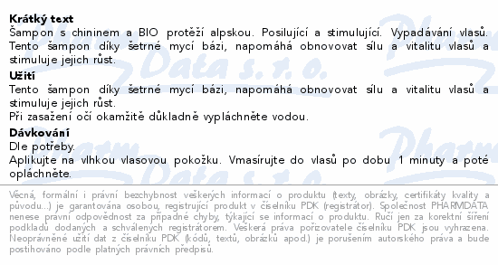 KLORANE Šampon chinin a BIO protěž alpská 200ml