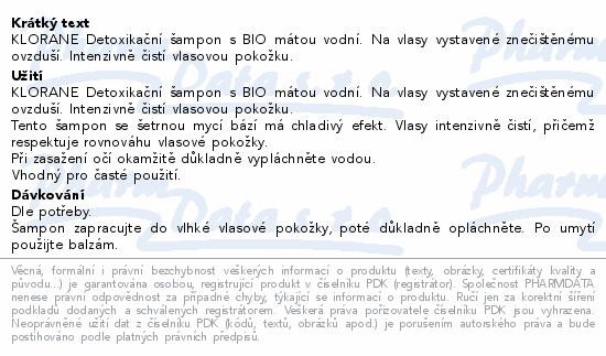 KLORANE Šampon detoxikační a BIO máta vodní 400ml