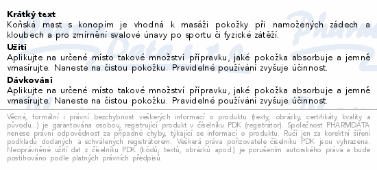 Koňská mast s konopím chladivá Roll on 90ml