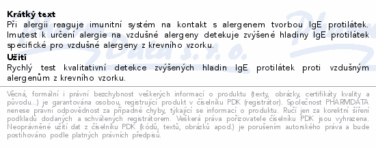 Imutest Autotest na alergie Vzdušné alergie